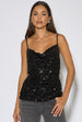 Black Sequin Cowl Strappy Cami Top by Gini London