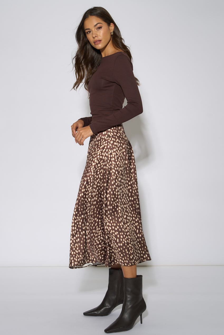 Brown Asymmetric Animal Print A Line Midi Skirt GL2402
