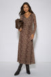 Brown Animal Mesh Ruched Front Midaxi Dress by Gini London