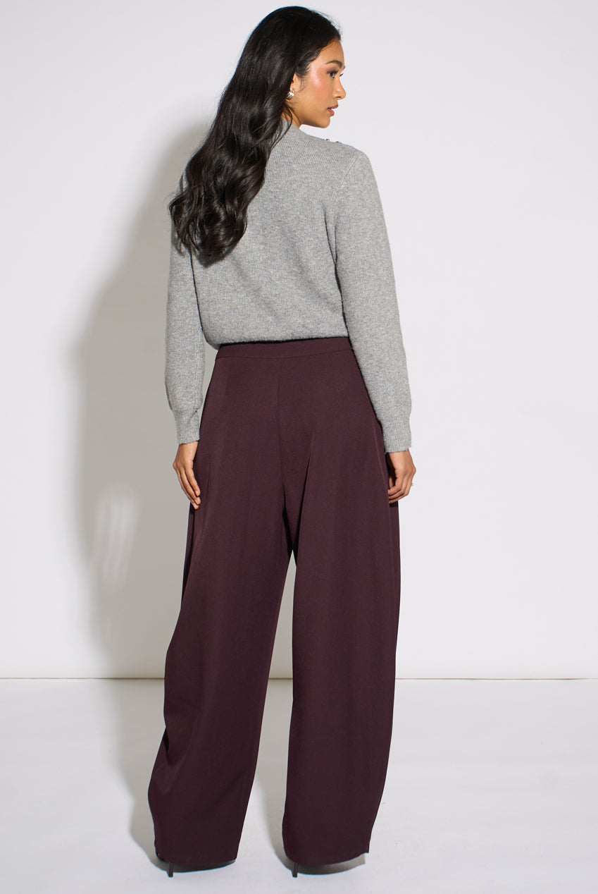 Purple Pleat Buckle Detail Barrel Trousers GL2420