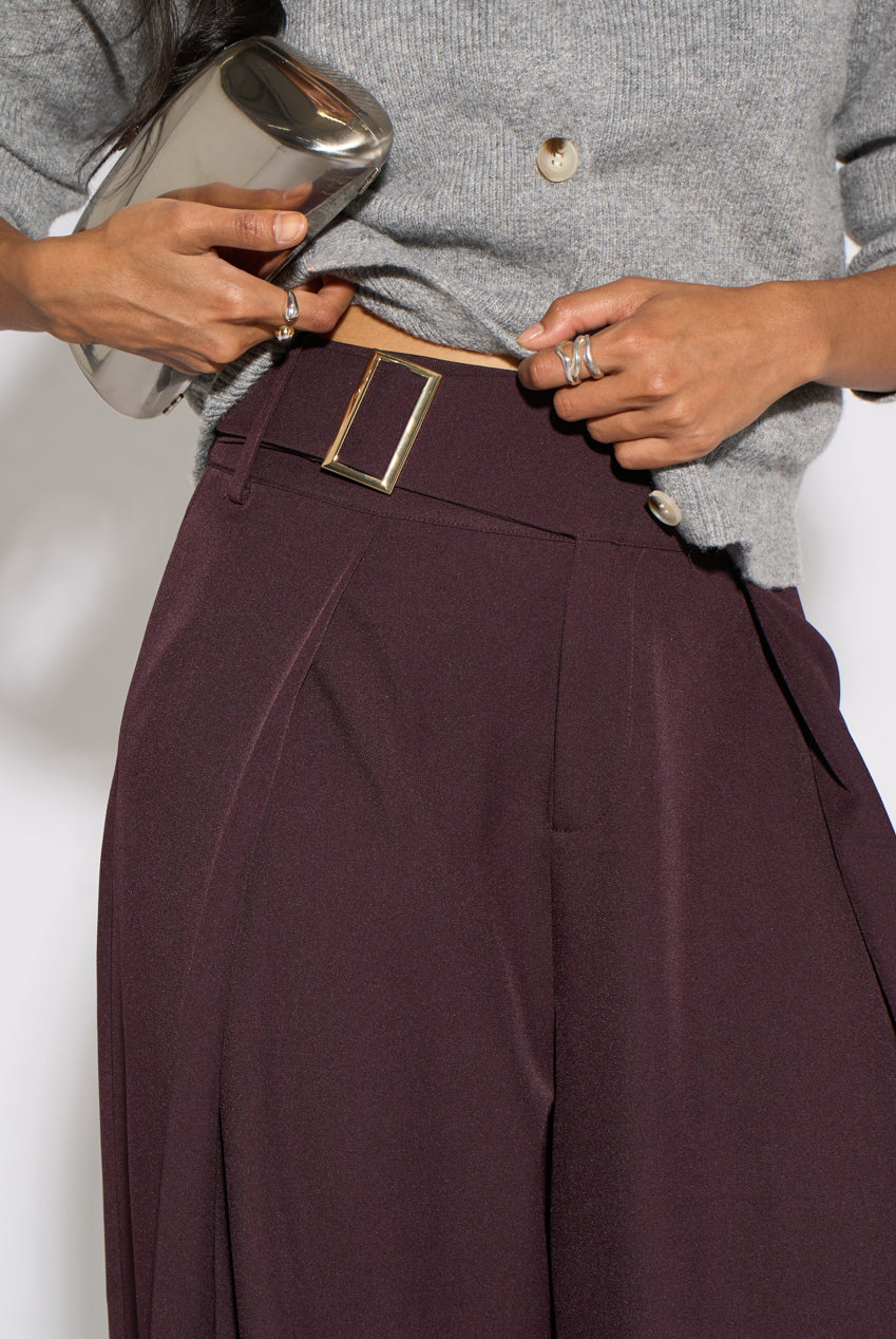 Purple Pleat Buckle Detail Barrel Trousers GL2420
