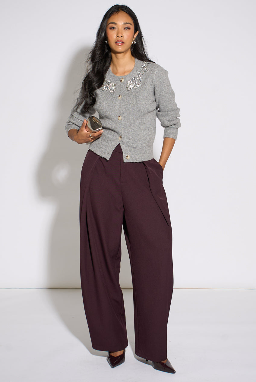Purple Pleat Buckle Detail Barrel Trousers GL2420