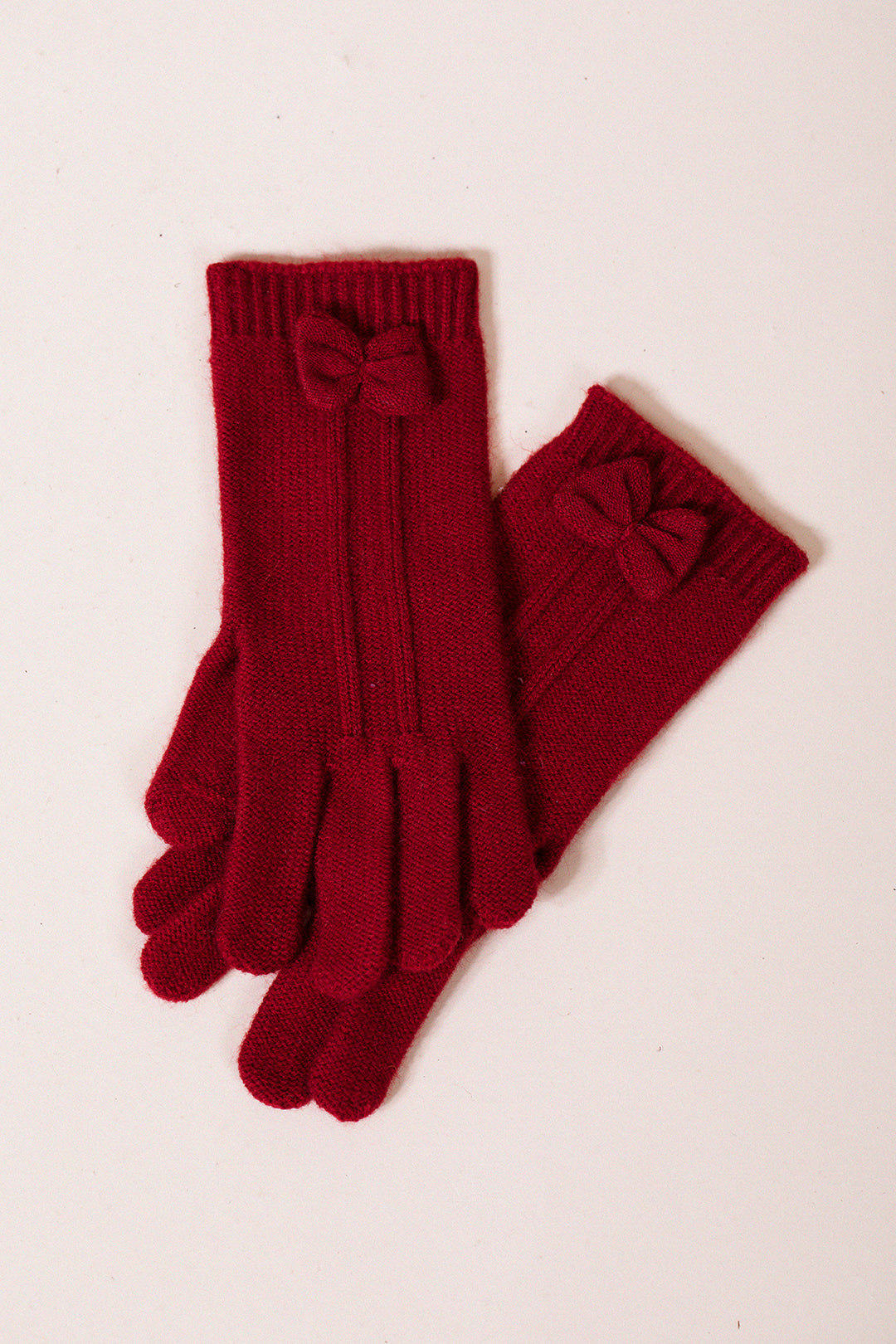 Bow Knitted Gloves In Red GL310604