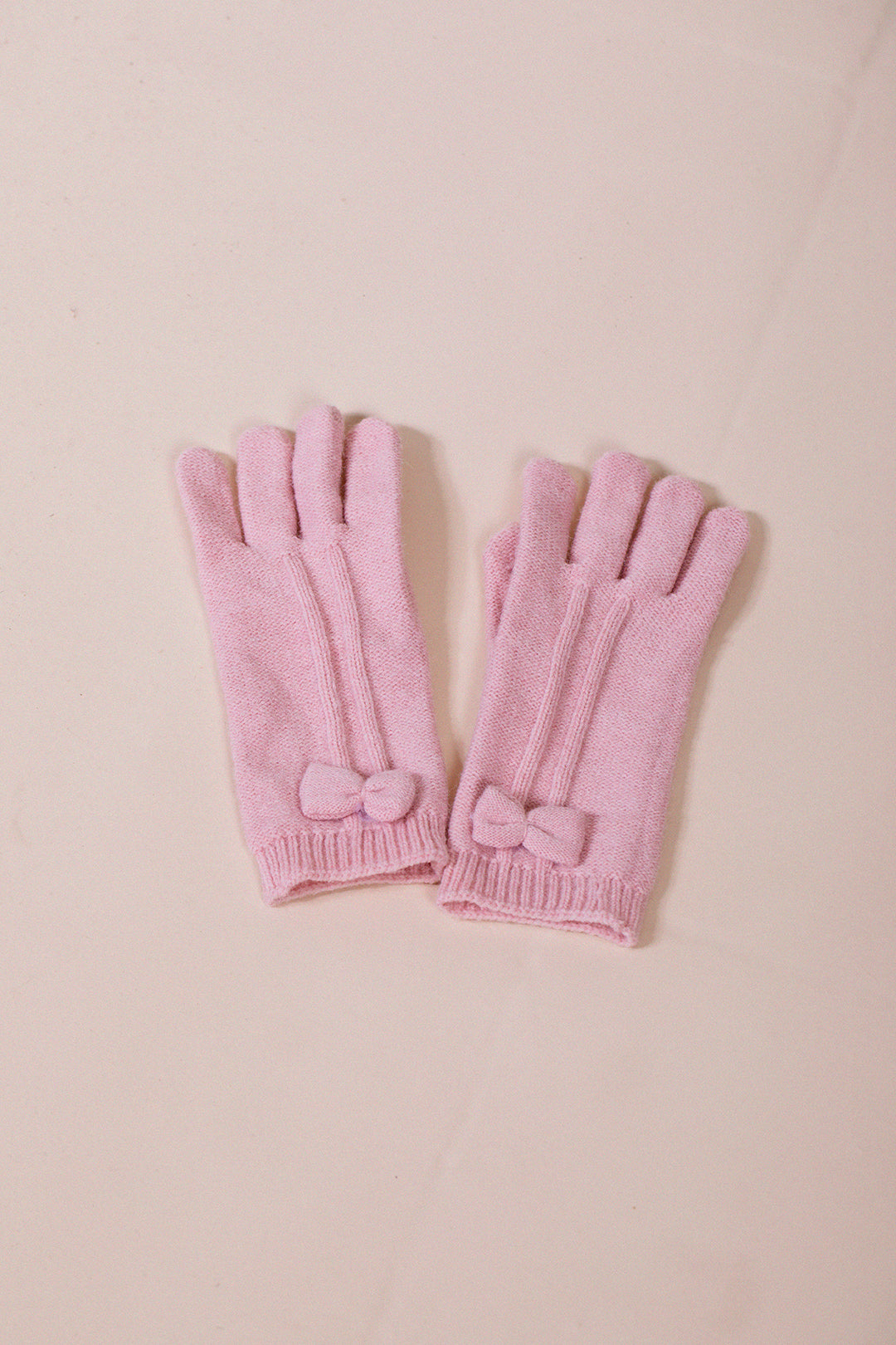 Bow Knitted Gloves In Pink GL310609