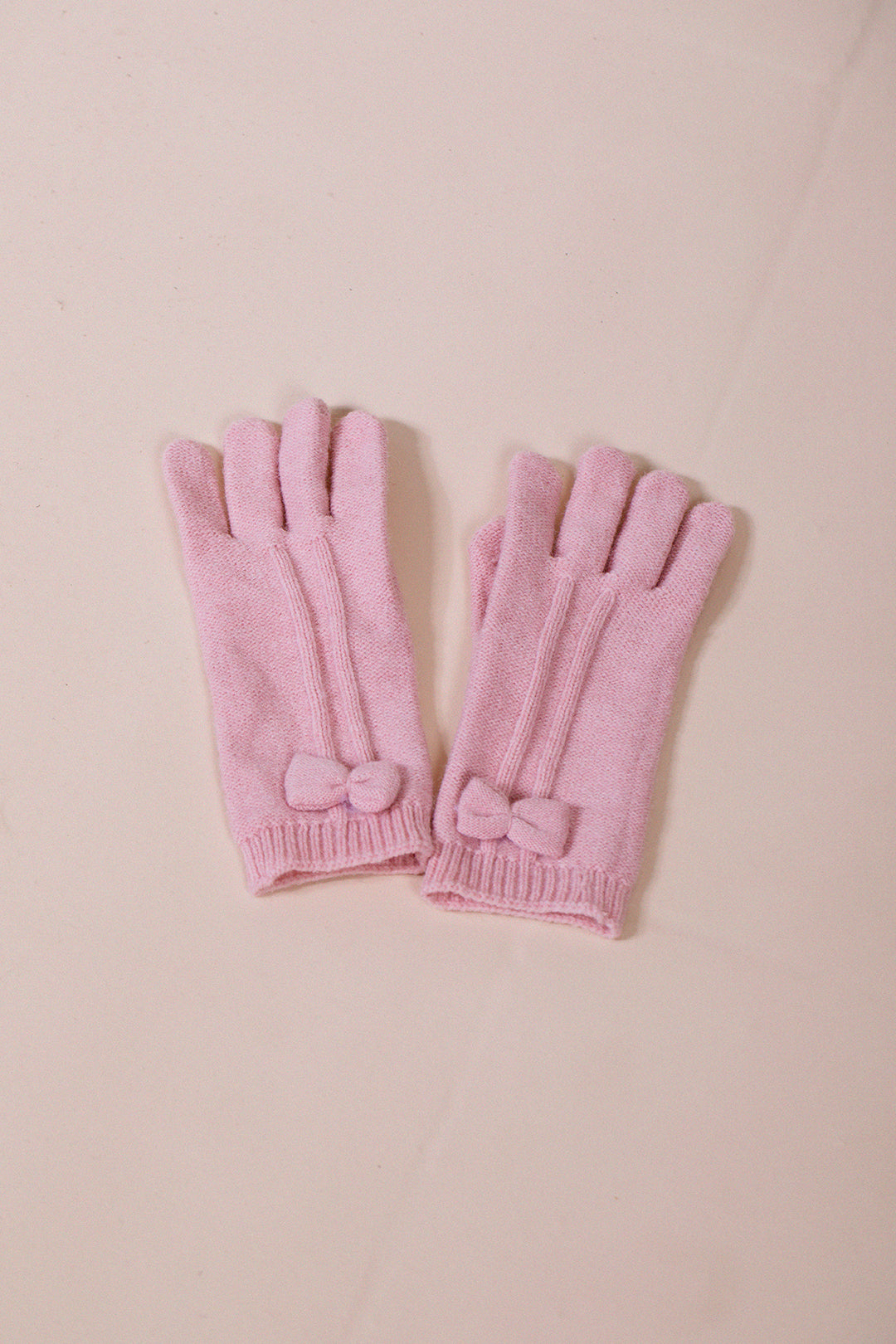 Bow Knitted Gloves In Pink GL310609