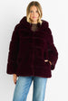 Dark Burgundy Horizontal Cut Fur Hooded Jacket by Gini London