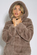 Mocha Horizontal Cut Fur Hooded Jacket by Gini London