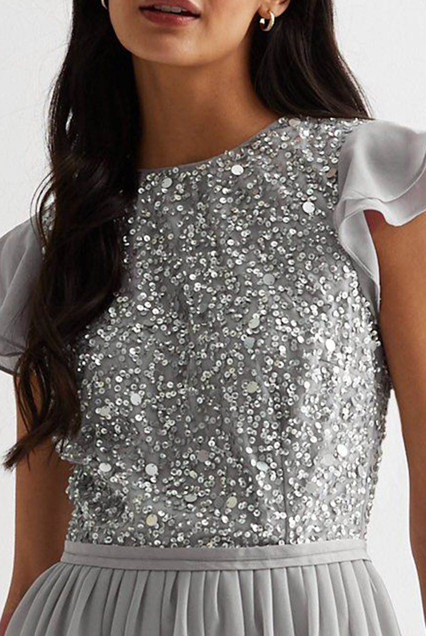 Silver Embellished Maxi Dress GL789035
