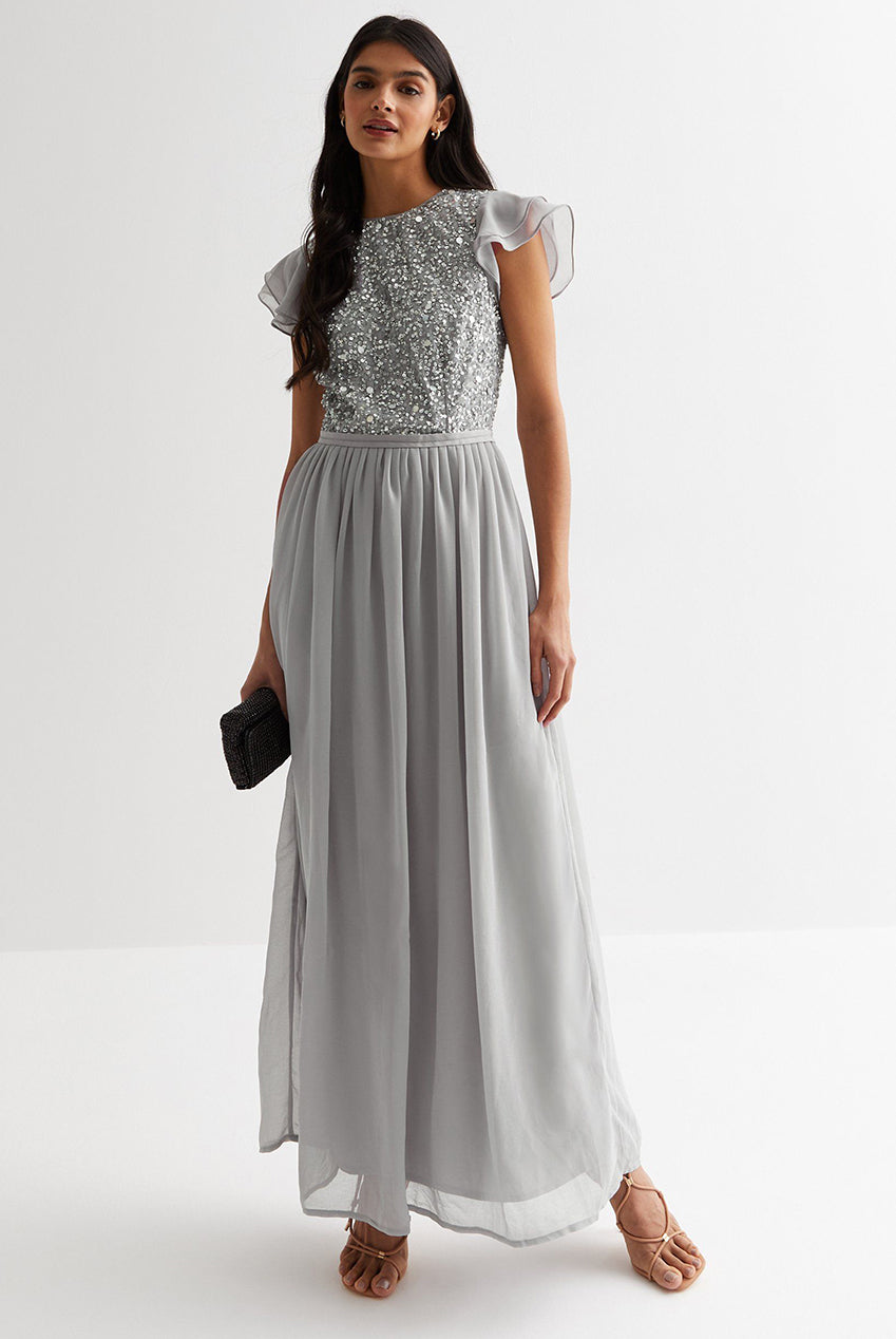 Silver Embellished Maxi Dress GL789035
