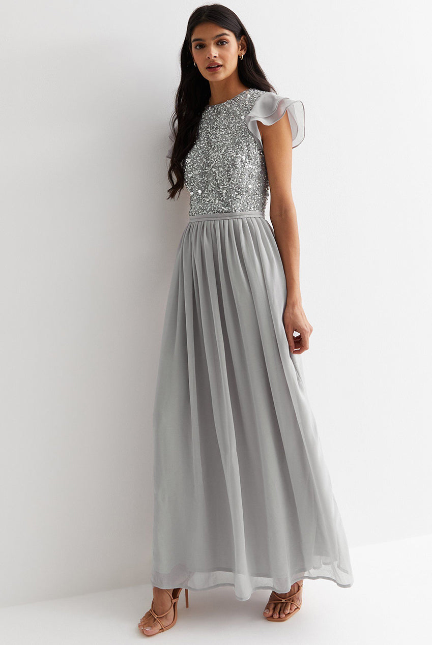 Silver Embellished Maxi Dress GL789035