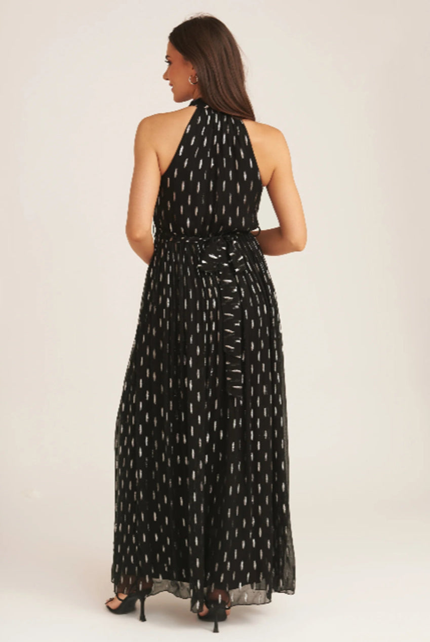 Black Jacquard Halter Neck Maxi Dress GL849001