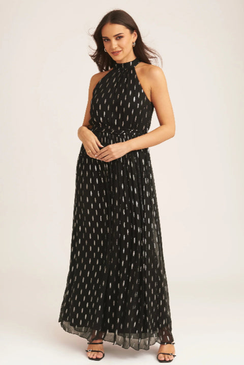 Black Jacquard Halter Neck Maxi Dress by Gini London