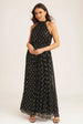 Black Jacquard Halter Neck Maxi Dress by Gini London