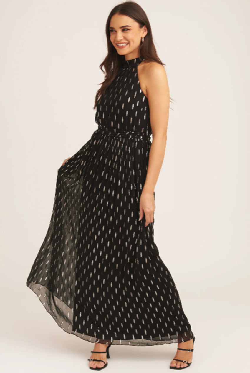 Black Jacquard Halter Neck Maxi Dress GL849001