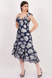 Navy Floral Clipped Tiered Ruffle Midi Dress by Gini London