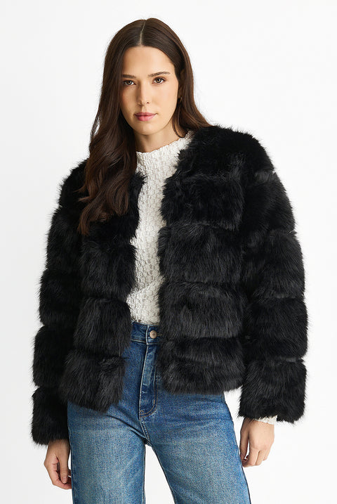 Black Soft Touch Fur Jacket by Gini London