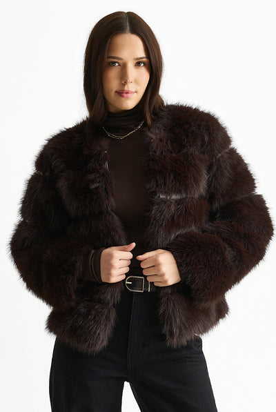Chocolate - Chocolate Soft Touch Fur Jacket by Gini London