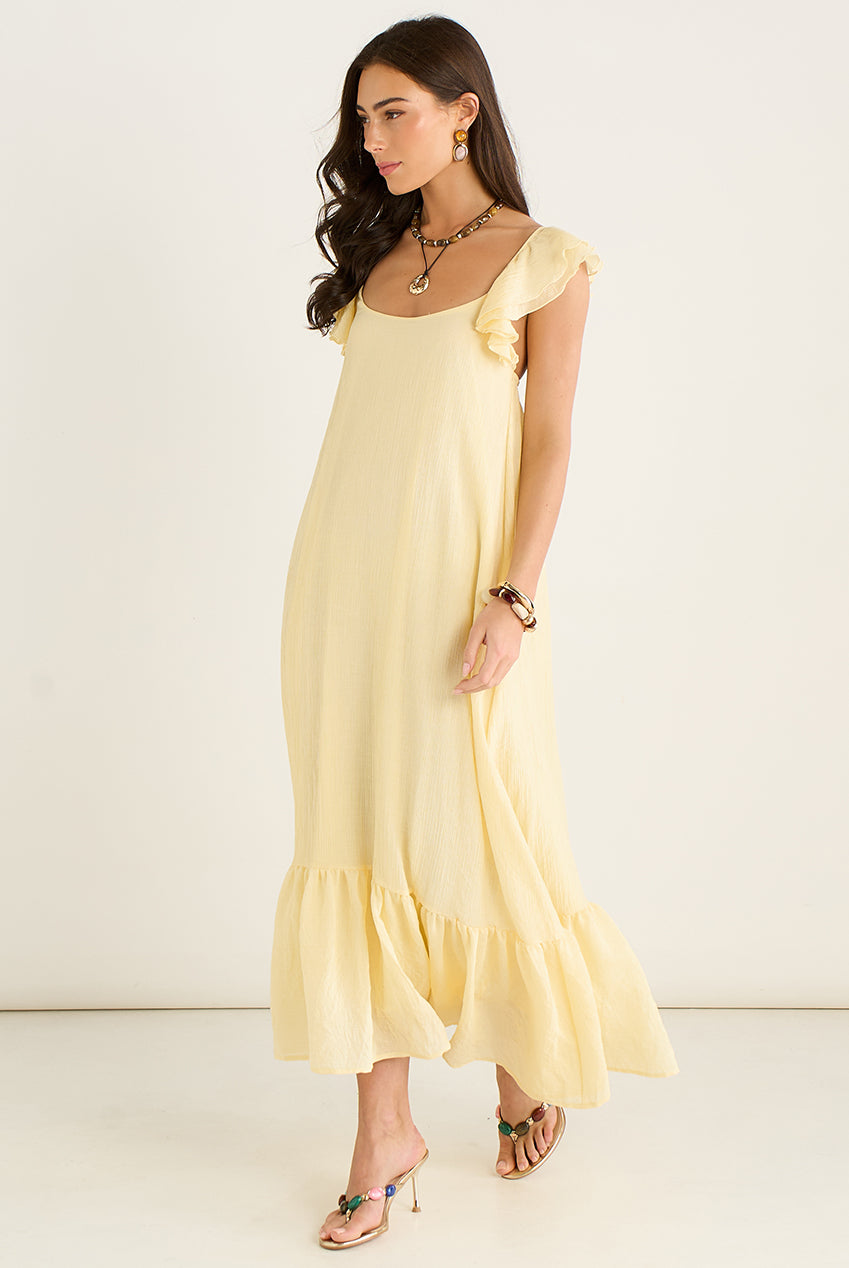 Lemon Ruffle Short Sleeve Viscose Maxi Dress GL937