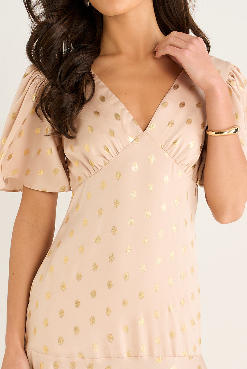 Stone Angel Sleeves Foil Pattern Maxi Dress GL956A