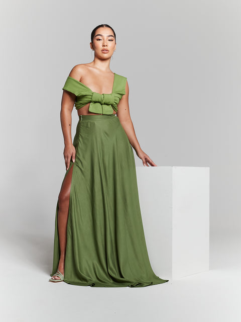 Olive Green High Waisted Maxi Skirt by InFlair