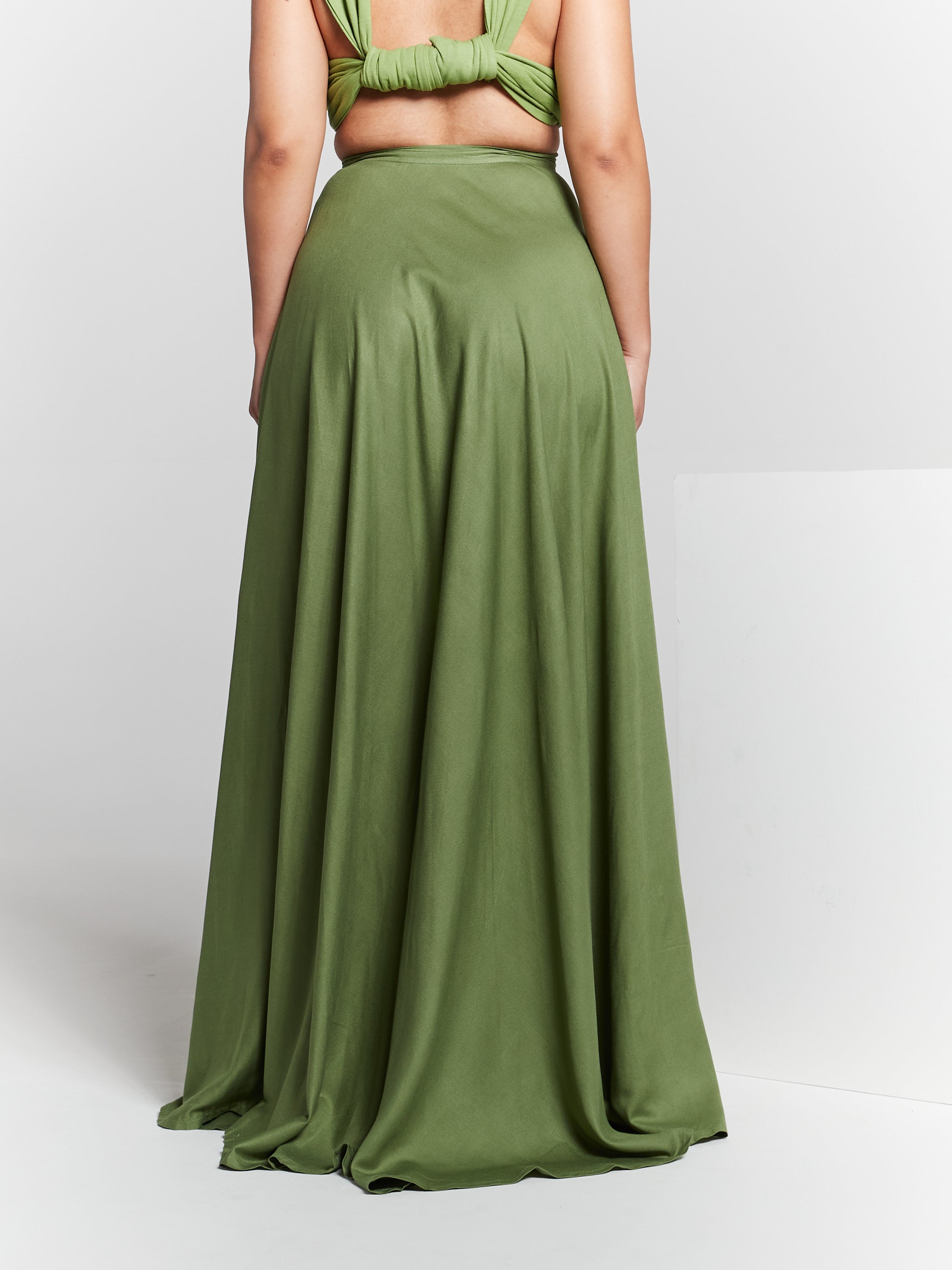 Olive Green High Waisted Maxi Skirt INF20281