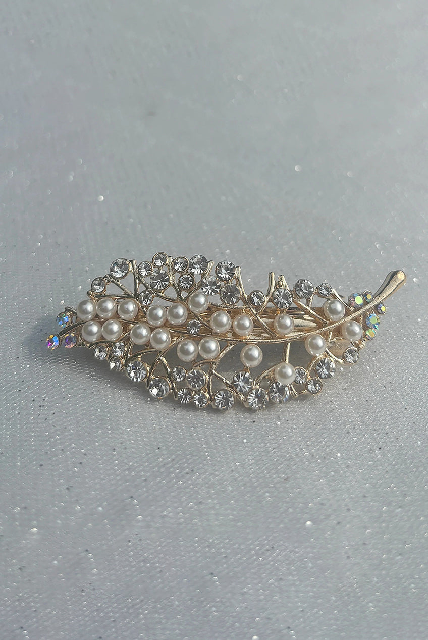 Gold Pearl Hair Clip With Diamante Clip300