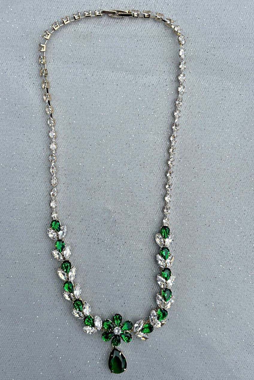 Green Crystal Flower Necklace Necklace02