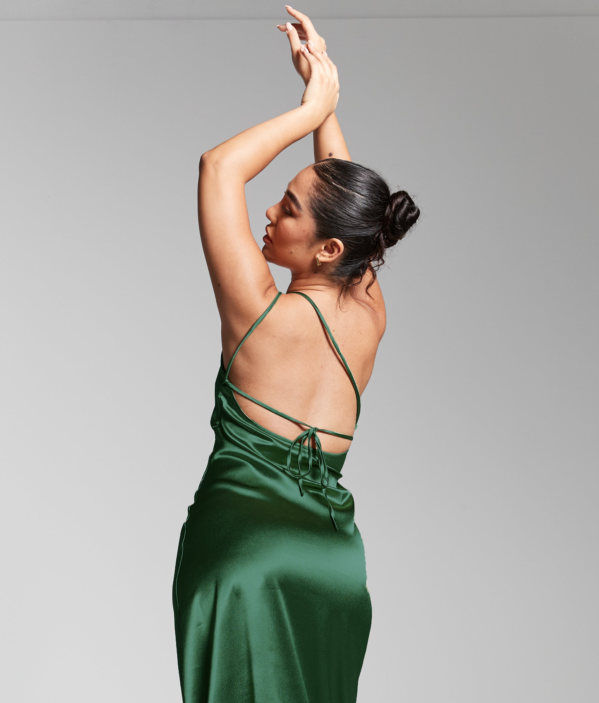 Emerald Green One Shoulder Silky Maxi Dress INF20278