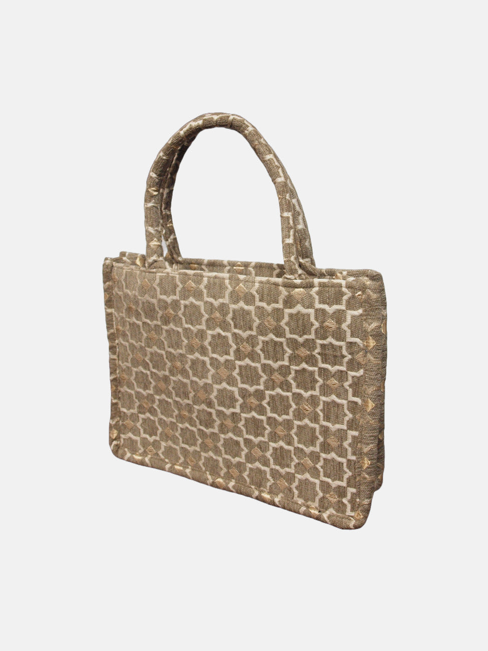 Moroccan Geometric Print Fabric Tote Bag In Grey 8005