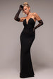 Strapless Super Plunge Diamante Neck Maxi Dress - Black by Goddiva
