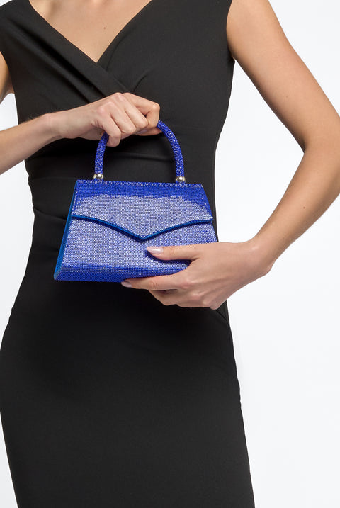 Royal Blue Diamante Top Handle Bag by Aftershock London
