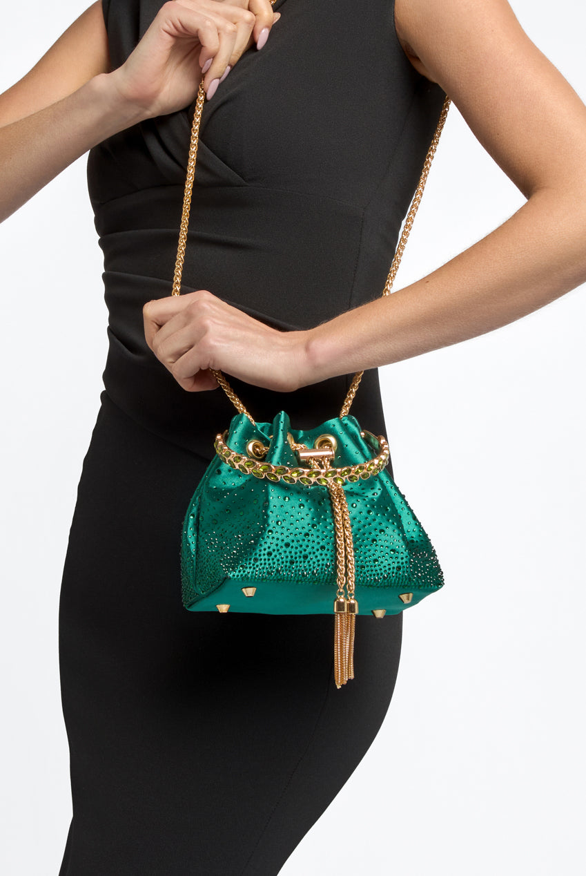 Green Embellished Top Handle Evening Bag ALH3243