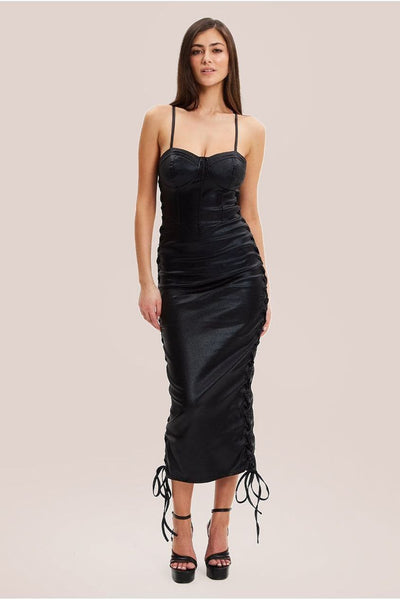 Metallic Foil Black Lycra Eyelet Dress | Goddiva Metallic Foil Black Lycra Eyelet Dress | Goddiva