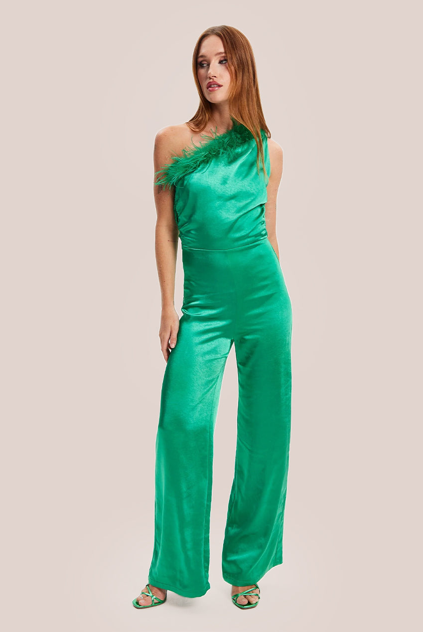 One Shoulder Ostrich Feather Detail Jumpsuit H6-MSL006