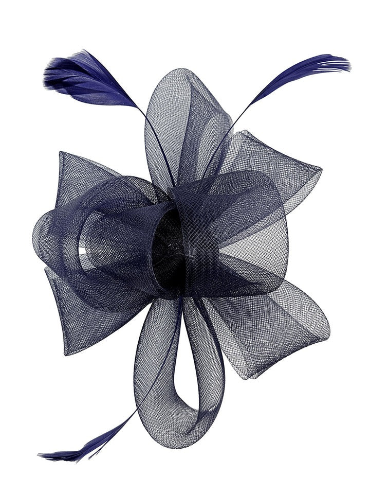 Flower & Feathers Fascinator Hat With Headband & Clip In Navy HA300715