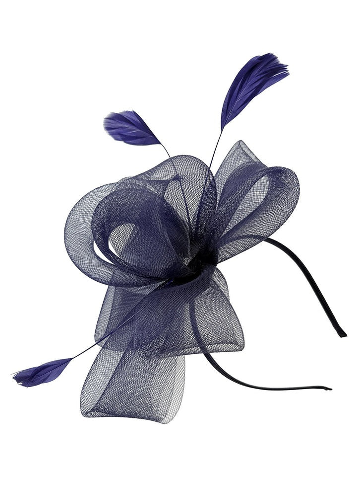Flower & Feathers Fascinator Hat With Headband & Clip In Navy HA300715