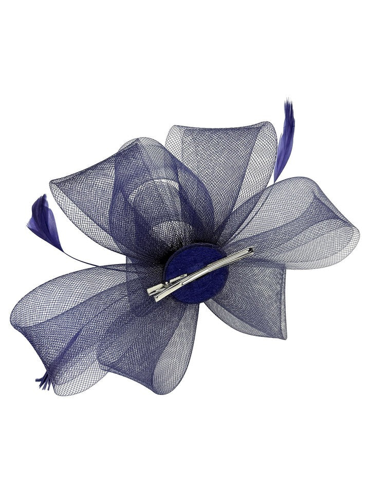 Flower & Feathers Fascinator Hat With Headband & Clip In Navy HA300715