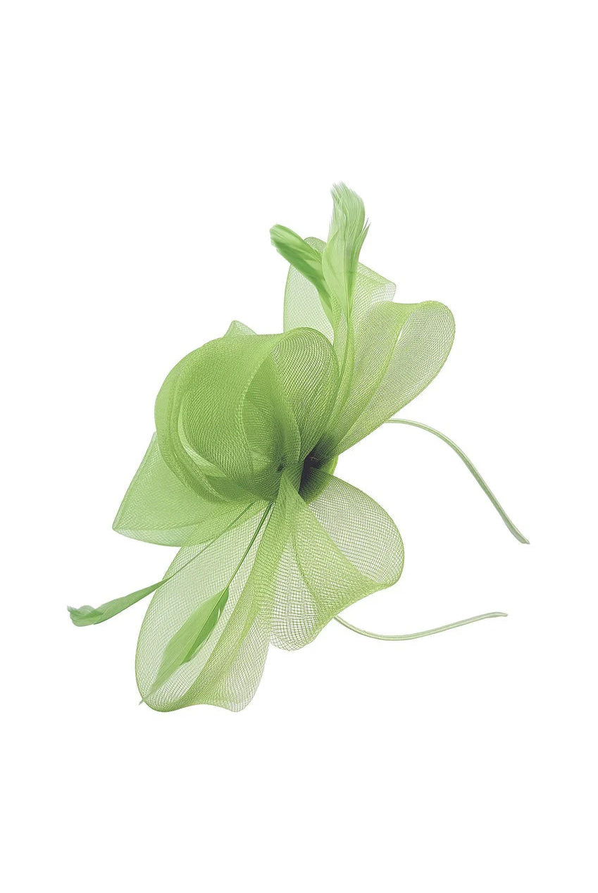 Flower & Feathers Fascinator Hat With Headband & Clip In Green HA300717