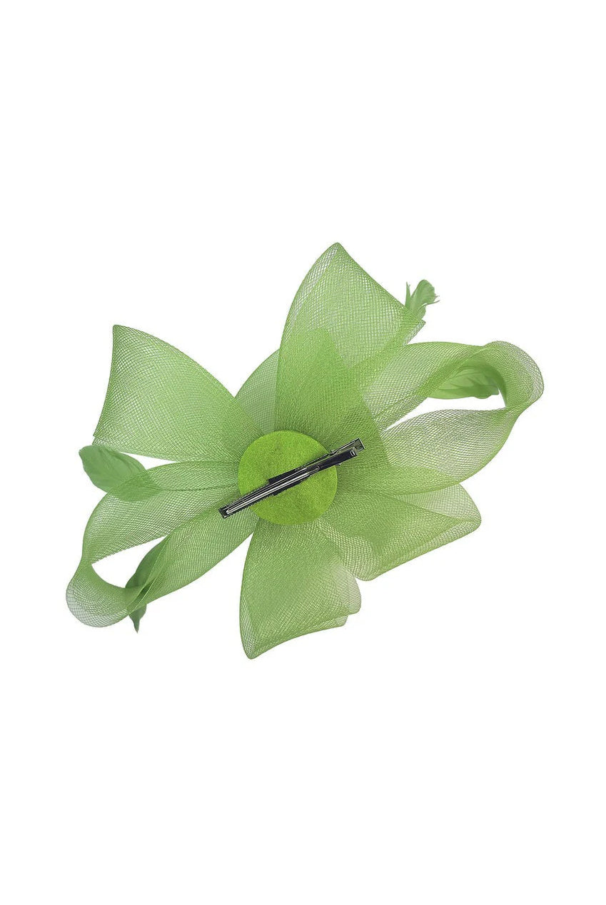 Flower & Feathers Fascinator Hat With Headband & Clip In Green HA300717