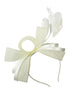 Bow Shaped Fascinator With Satin Loops & Feathers In Cream by SVNX