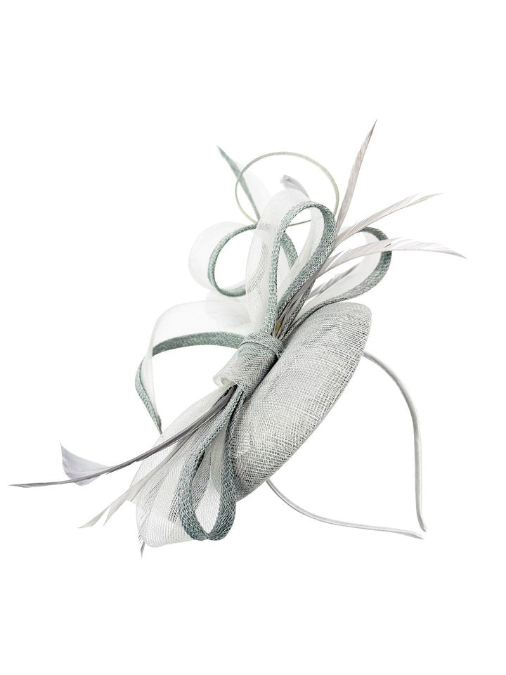 Round Pill Box Fascinator With Bow & Feathers In Grey HA300911