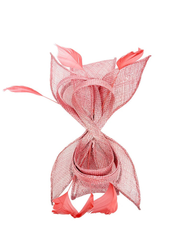 Bow Shaped Fascinator With Sinamay Curls & Feathers In Pink HA301009