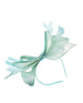 Bow Shaped Fascinator With Sinamay Curls & Feathers In Mint Blue by SVNX