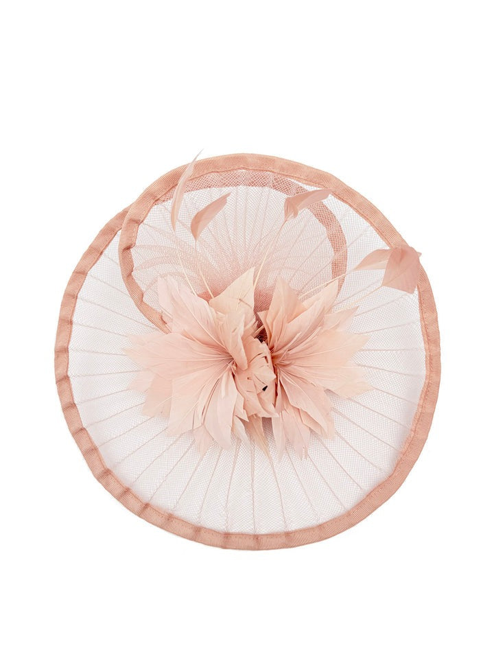 Spiral Circular Brim Fascinator With Feathers Burst In Pink HA301109