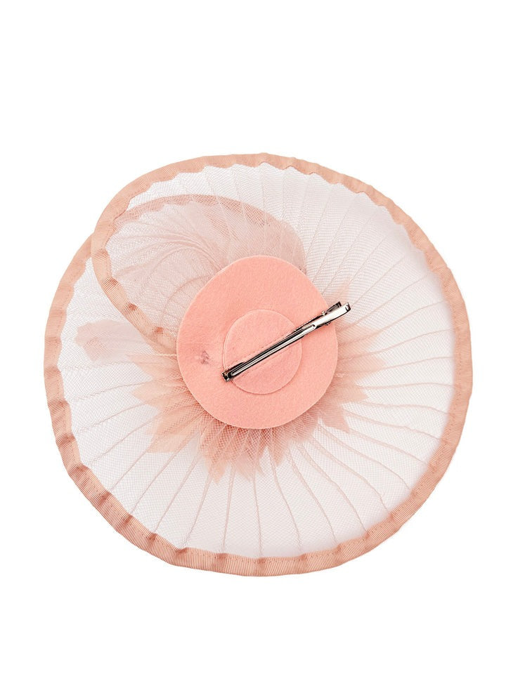 Spiral Circular Brim Fascinator With Feathers Burst In Pink HA301109