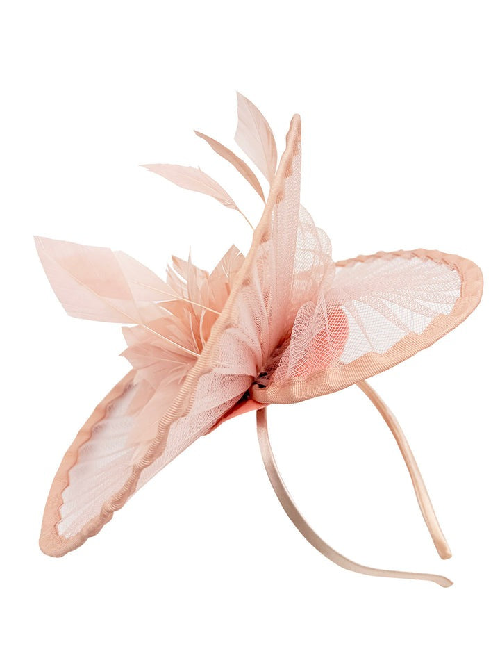 Spiral Circular Brim Fascinator With Feathers Burst In Pink HA301109