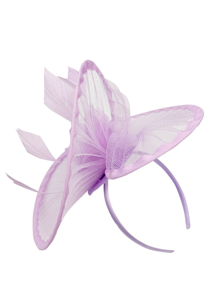 Spiral Circular Brim Fascinator With Feathers Burst In Lilac HA301112