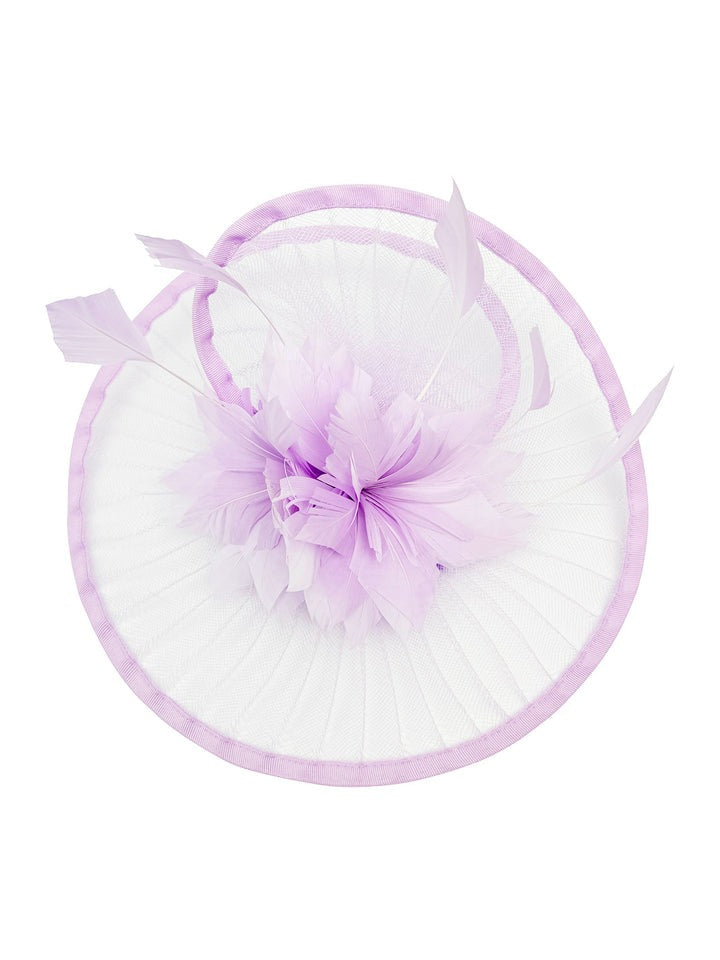 Spiral Circular Brim Fascinator With Feathers Burst In Lilac HA301112