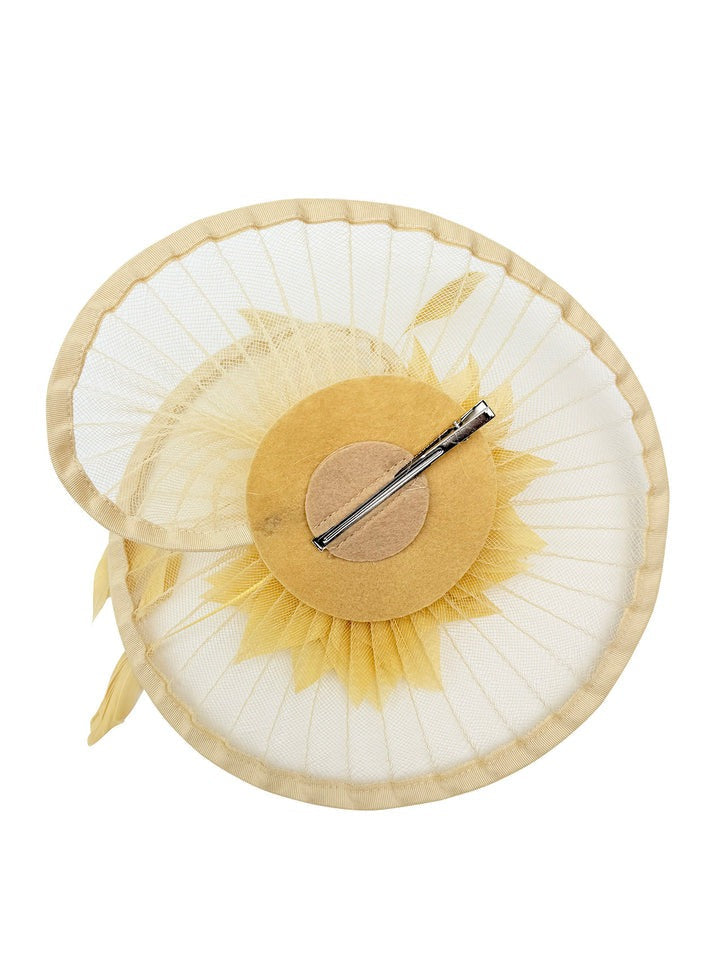 Spiral Circular Brim Fascinator With Feathers Burst In Beige HA301128