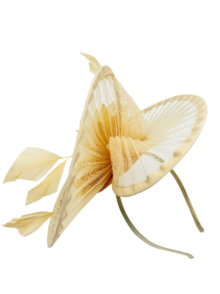 Spiral Circular Brim Fascinator With Feathers Burst In Beige HA301128
